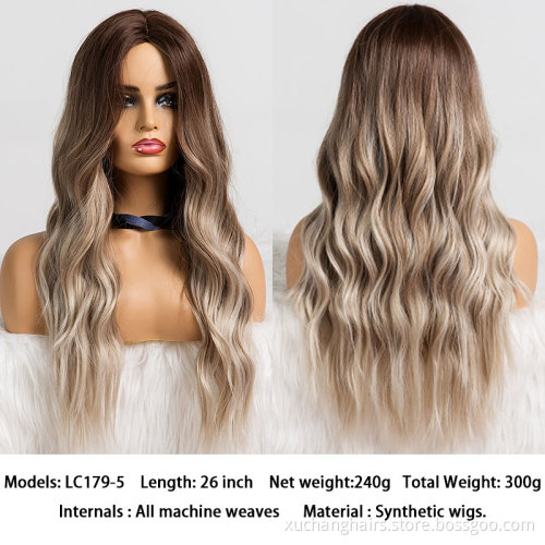 Brown Wig with Bangs Medium Length Straight Ombre Brown with Highlight Synthetic Wigs for Women Cosplay Daily Use synthetic wig